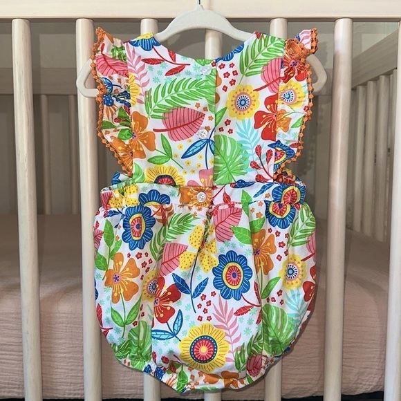 Good Lad Adorable Baby Girl Bubble Romper Colorful Floral Tropical Summer Ruffle - Picture 5 of 8